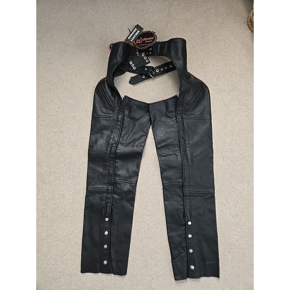 Genuine Leather Chaps Unisex Daniel Smart M Black Motorcycle Biker Pants NWT